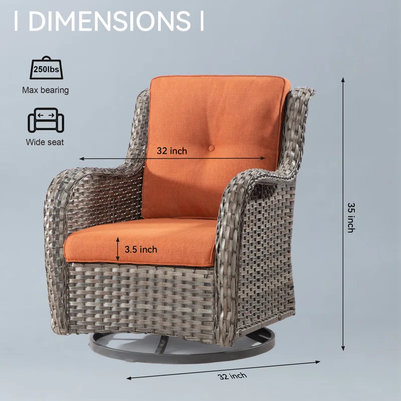 COZYWOR Swivel Wicker Patio Chair with Cushions (Set of 2)