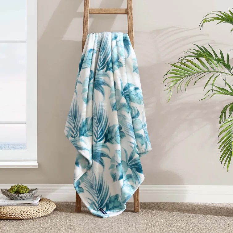 Tommy Bahama Home Wallpaper Leaves Plain Weave / Muslin Throw Blanket