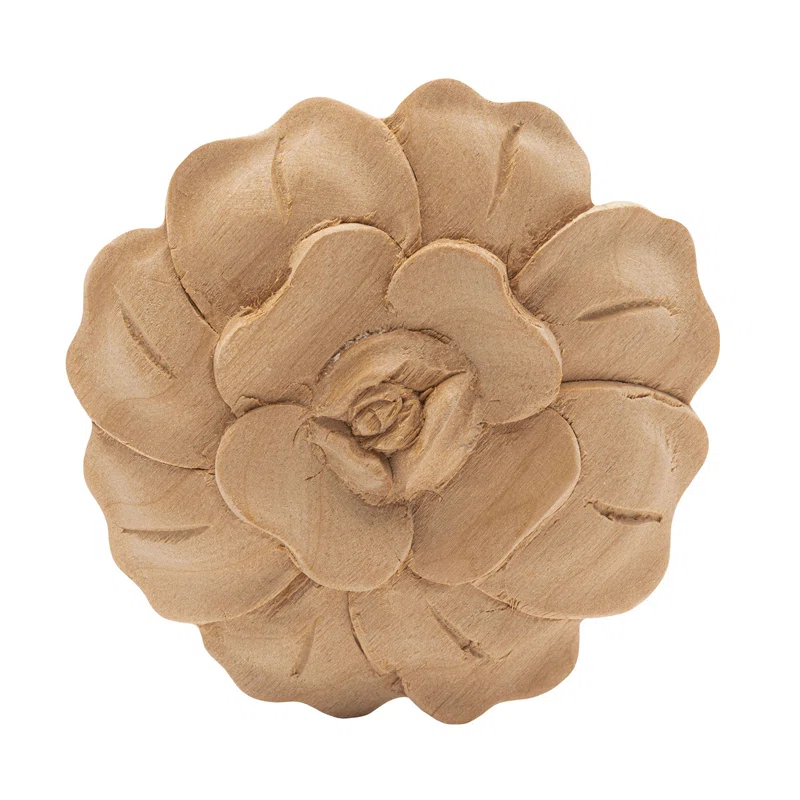 Architectural Products by Outwater L.L.C. 2-7/8 in x 1/2 in Unfinished Small Hand Carved Solid Wood Onlay Rose Wood Applique