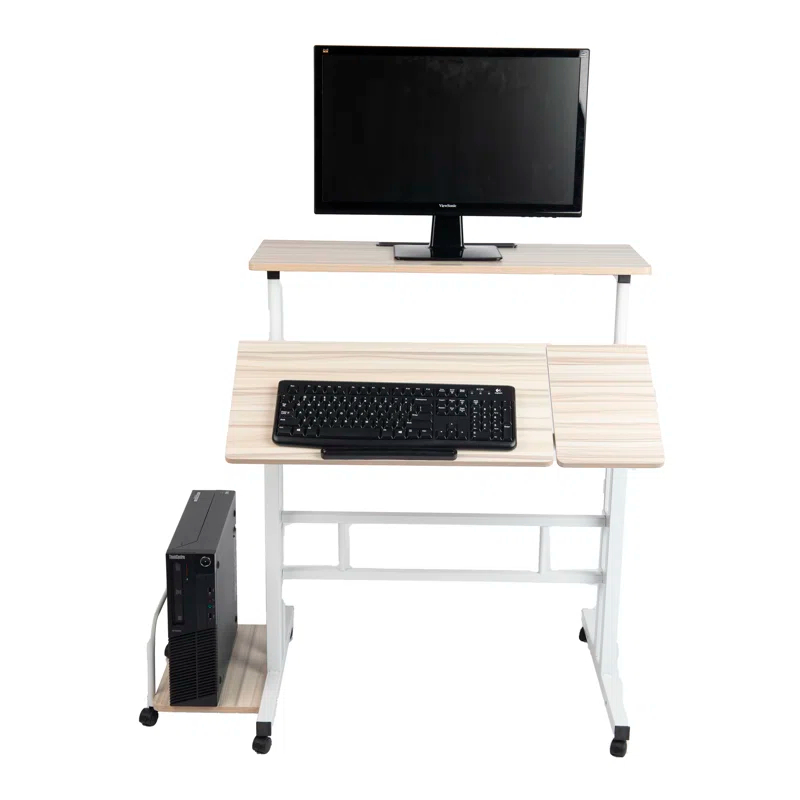 Mind Reader Mind Reader Standing Desk, Adjustable Height, Computer Desk, Laptop Desk, Portable, Rolling, 23.5"L x 19.5"W x 39"H, White