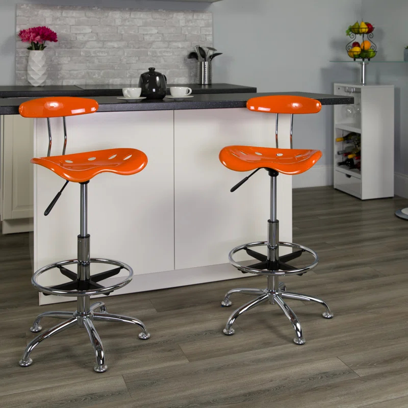 Flash Furniture Monroe Vibrant Chrome Drafting Stool with Tractor Seat