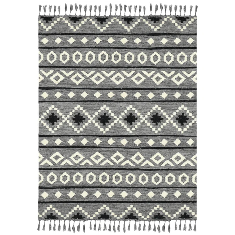 Union Rustic Oneil Moroccan Handmade Wool Gray Area Rug