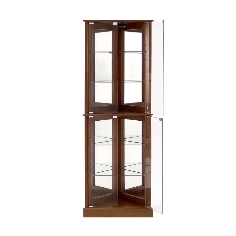 Lark Manor™ Corner Curio Dispaly Cabinet with Lights, Adjustable Tempered Glass Shelves, Mirrored Back