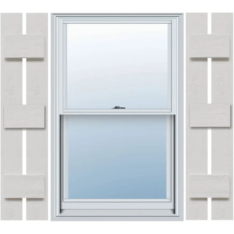 Ekena Millwork Timberthane Faux Rustic Spaced Board-n-Batten Faux Wood Shutters