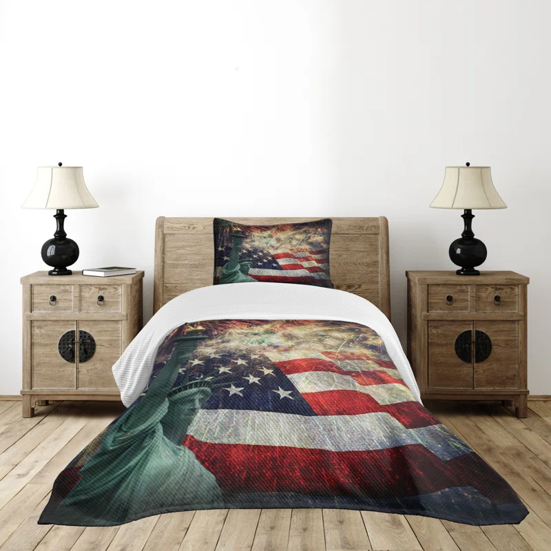 Ambesonne Ambesonne Colorful Bedspread Set Fireworks 4th of July Multicolor