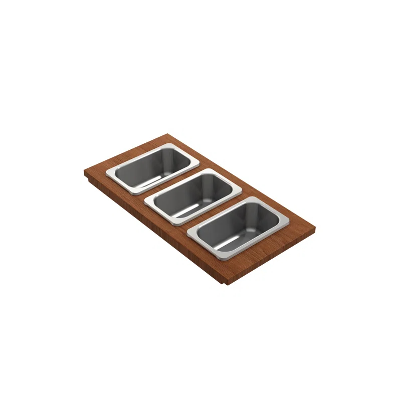 BOCCHI Wood Board With 3 Rectangular Stainless Steel Bowls F/1344, 1348, 1360, 1362, 1504, 1505, 1506 (Short Side Only), 1627, 1628