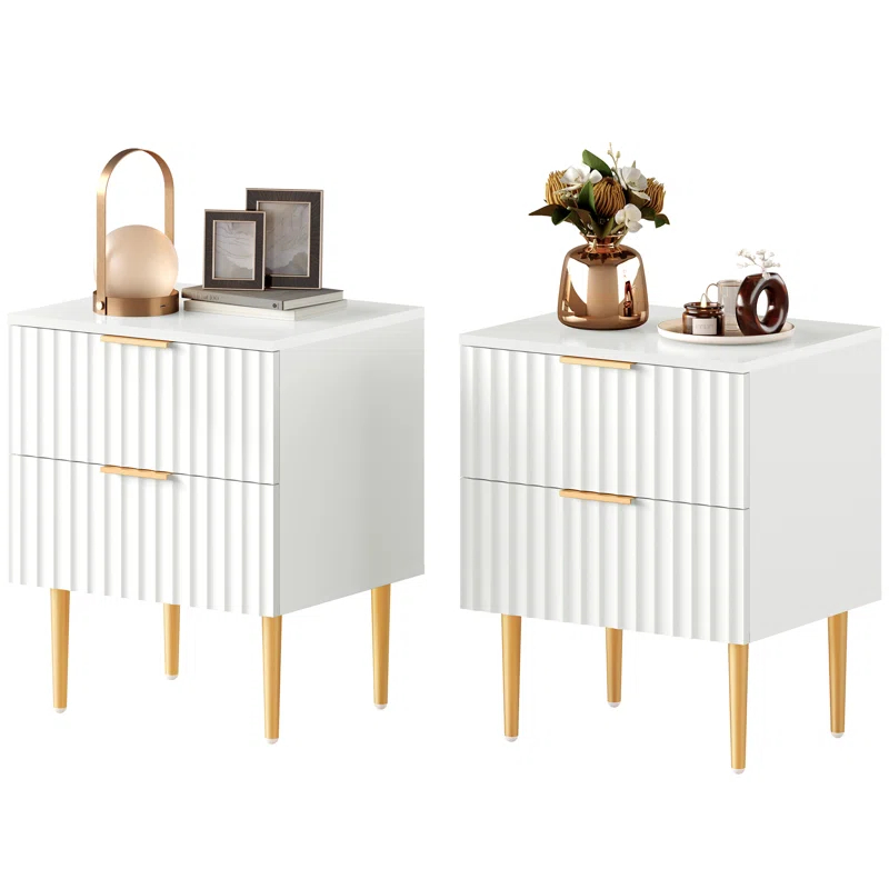 Mercer41 Rishaw Fluted Nightstand With 2 Drawers (Set of 2)