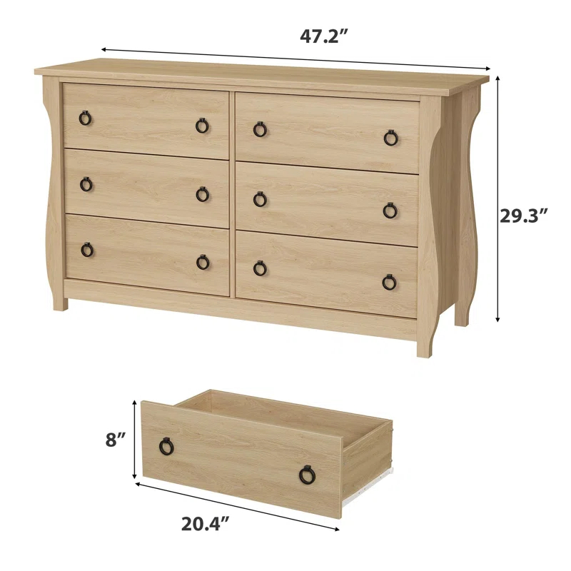 Breakwater Bay 6-Drawer Dresser - Tall Boho Dresser With Curved Legs, Rattan Accents, And Freestanding Storage For Living Room
