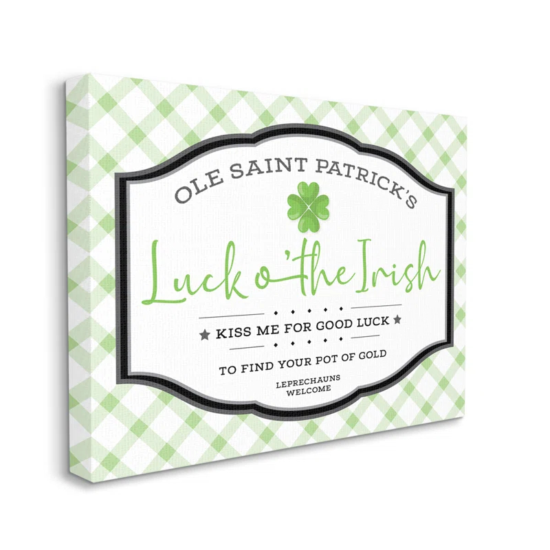 Stupell Industries " Saint Patrick's Luck O'the Irish Sign Green Plaid "