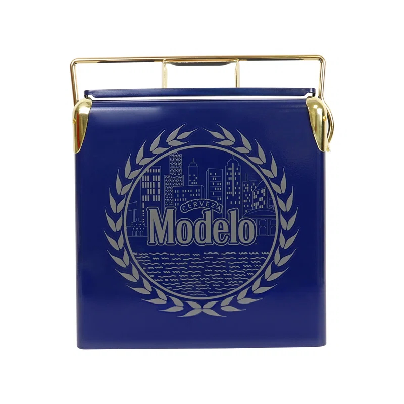 Koolatron Modelo Retro Ice Chest Cooler with Bottle Opener 13L (14 qt), Blue and Gold