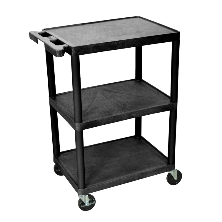 Luxor E Series Utility Cart with 3 Flat Shelves