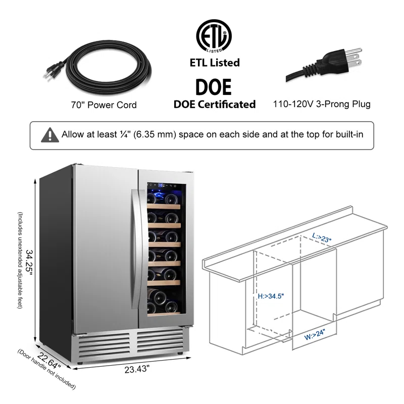 24 Inch Dual Zone 18 Bottle and 57 Can Wine & Beverage Refrigerator Built-in/Freestanding Cooler for Beer Wine Drink with Built-In Light Classic Series