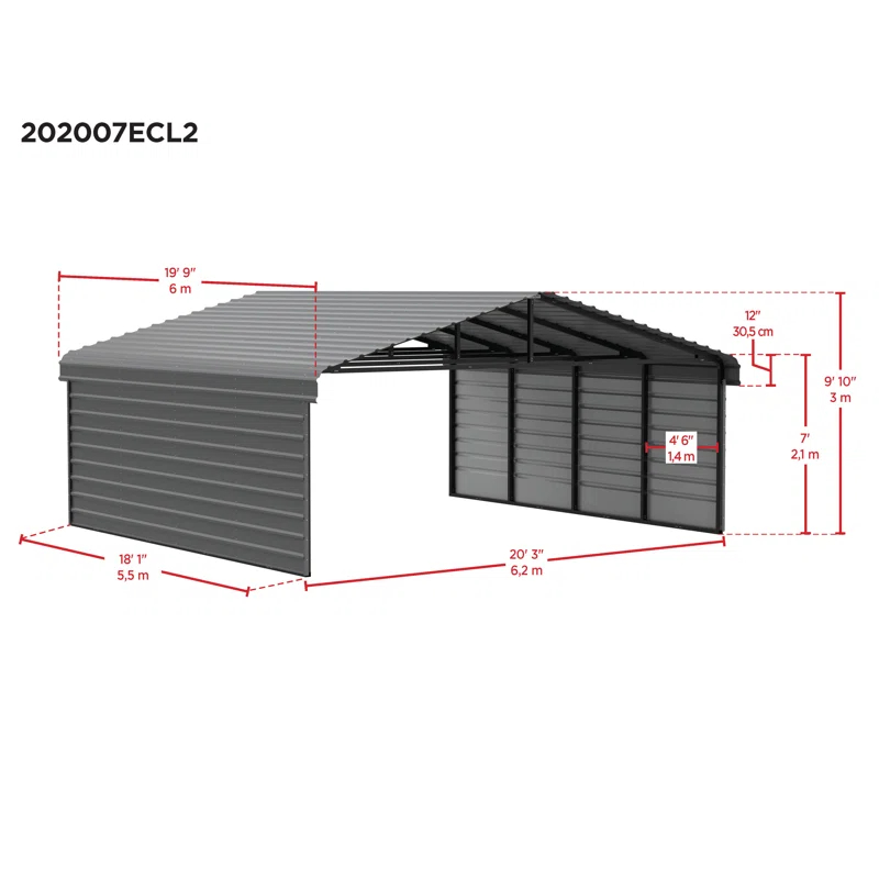 Arrow Arrow Steel Carport with 2 Side Wall Kits, 20x20x07