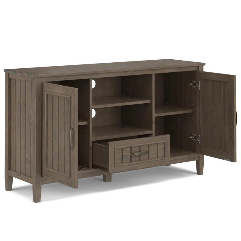 Simpli Home Lev SOLID WOOD TV Media Stand in Smoky Brown For TVs up to 60 inches