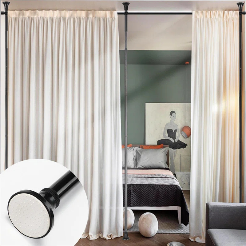 Room Divider Bracket, Tension Curtain Rod, No Drilling Required
