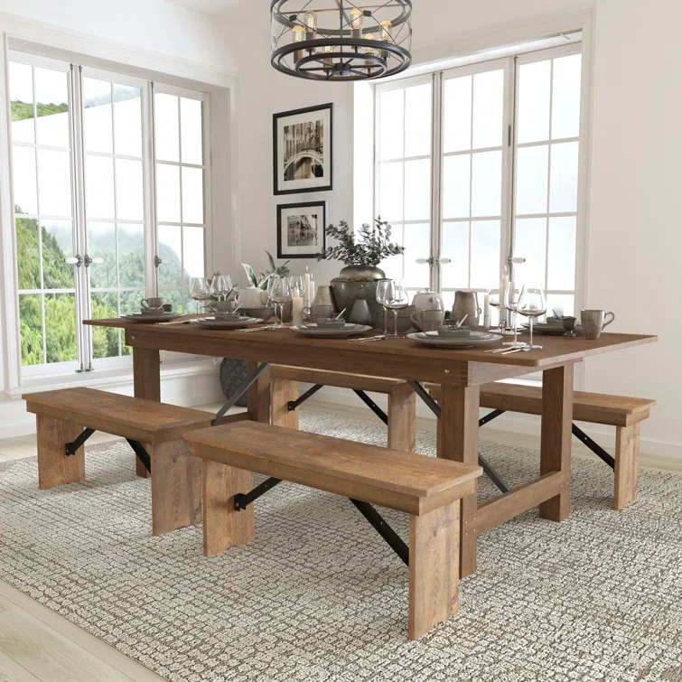 Flash Furniture HERCULES Series Folding Farm Table and Four Bench Set
