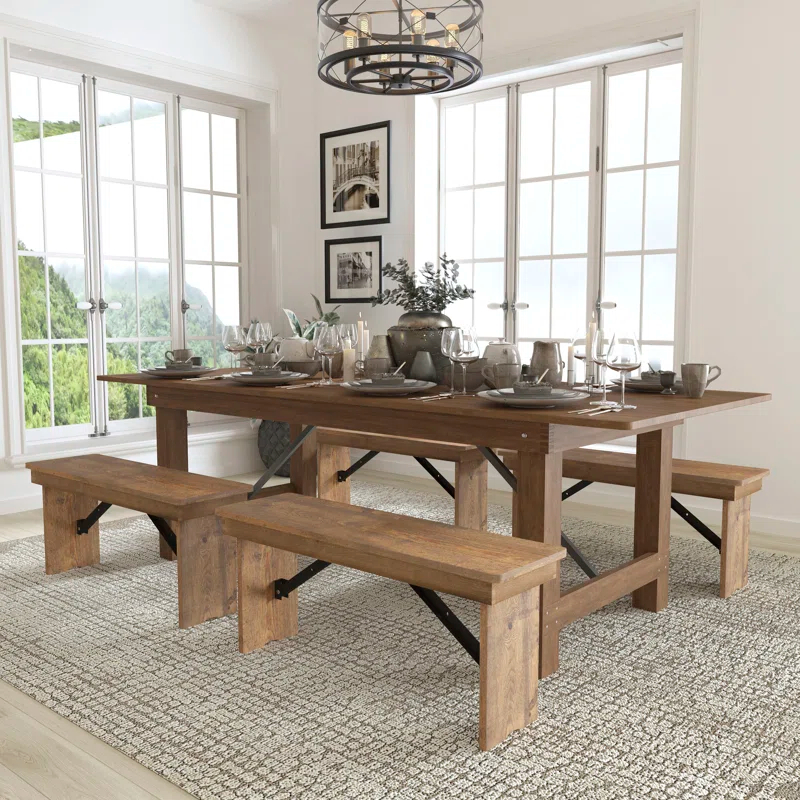 Flash Furniture HERCULES Series Folding Farm Table and Four Bench Set