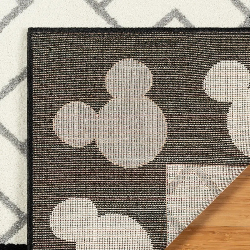 Disney by Gertmenian Disney Bravo Mickey Mouse Border Heads Modern Geometric Ivory Area Rug