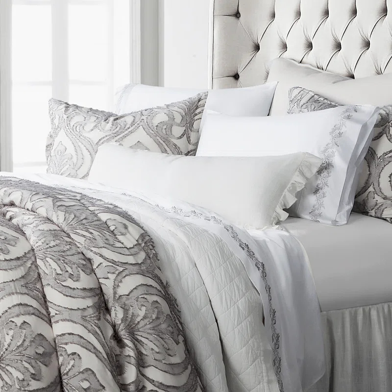 Nicole Gray Damask Pattern Cotton Classic Chic Casual Duvet Cover Set