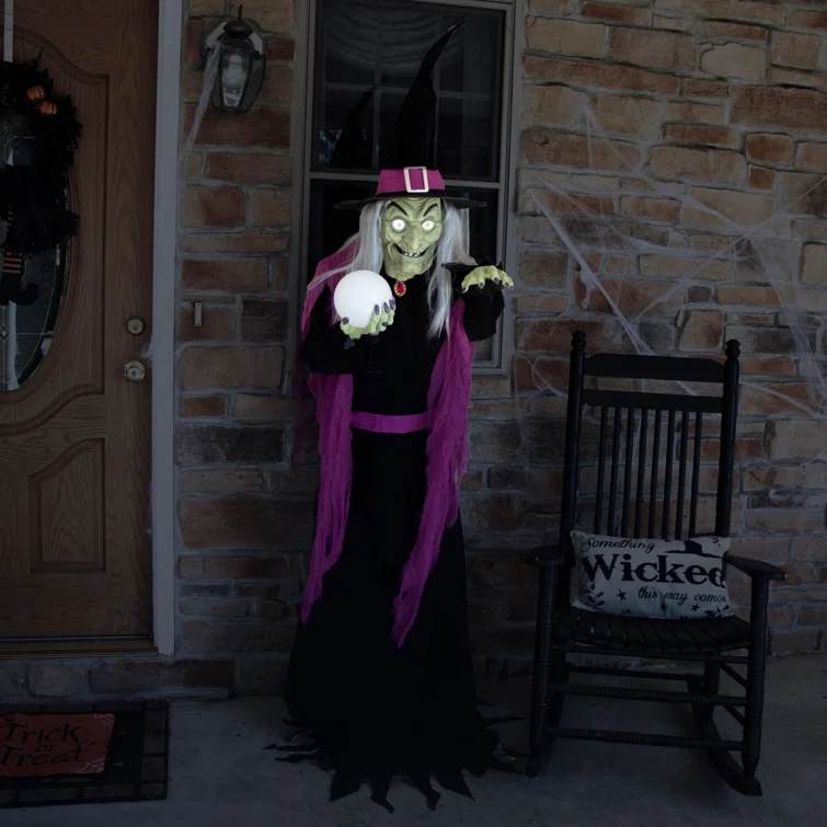 Haunted Hill Farm Haunted Hill Farm 6-Ft. Tall Fortune Teller Witch, Plug-In Motion-Activated Talking Halloween Prop