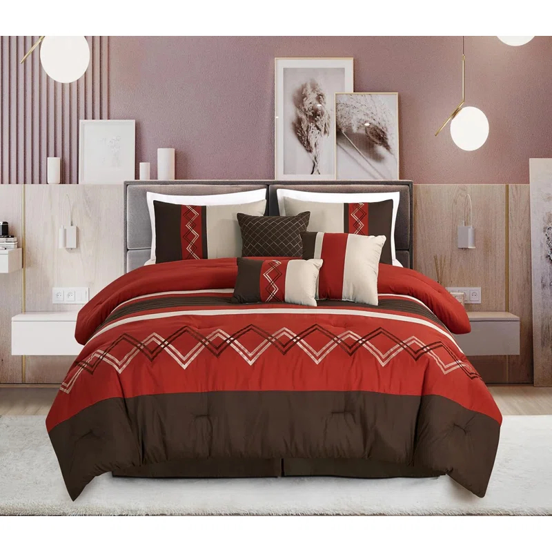 Chezmoi Collection Microfiber Modern & Contemporary 7 Piece Comforter Set