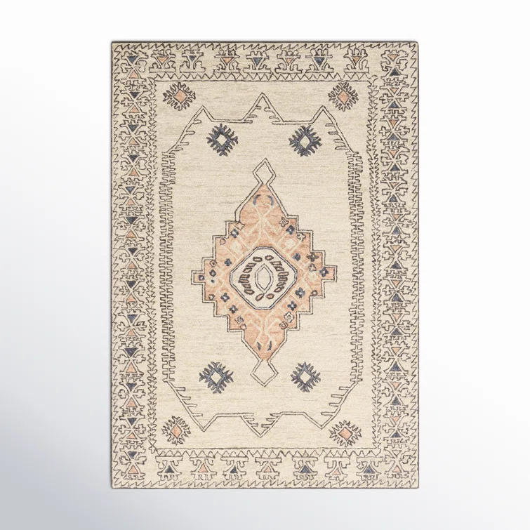 Moore Southwestern Hand Tufted Wool Peach/Dusty Pink/Ivory/Light Gray Area Rug