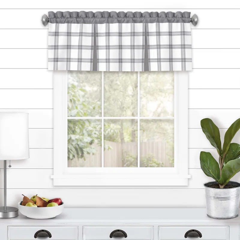 Achim Importing Co Plaid Tailored 58'' W Kitchen Curtain