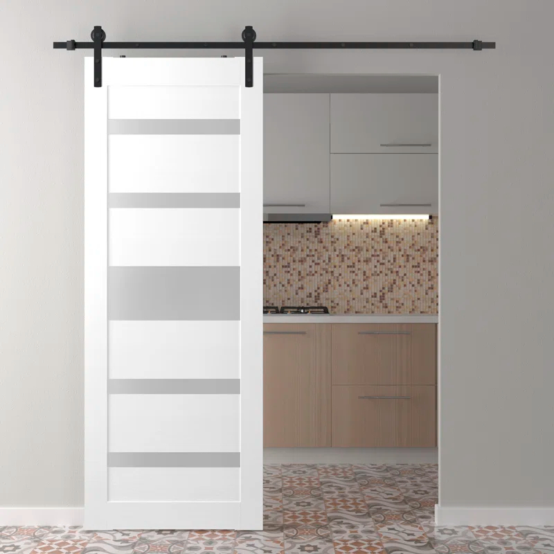 Belldinni Gina Solid Manufactured Wood and Glass Paneled Prefinished Barn Door with Installation Hardware Kit