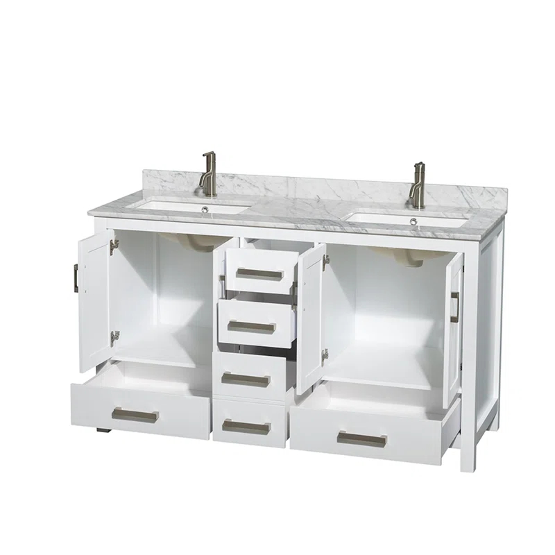 Wyndham Collection Sheffield 60" Freestanding Double Bathroom Vanity with Marble Top
