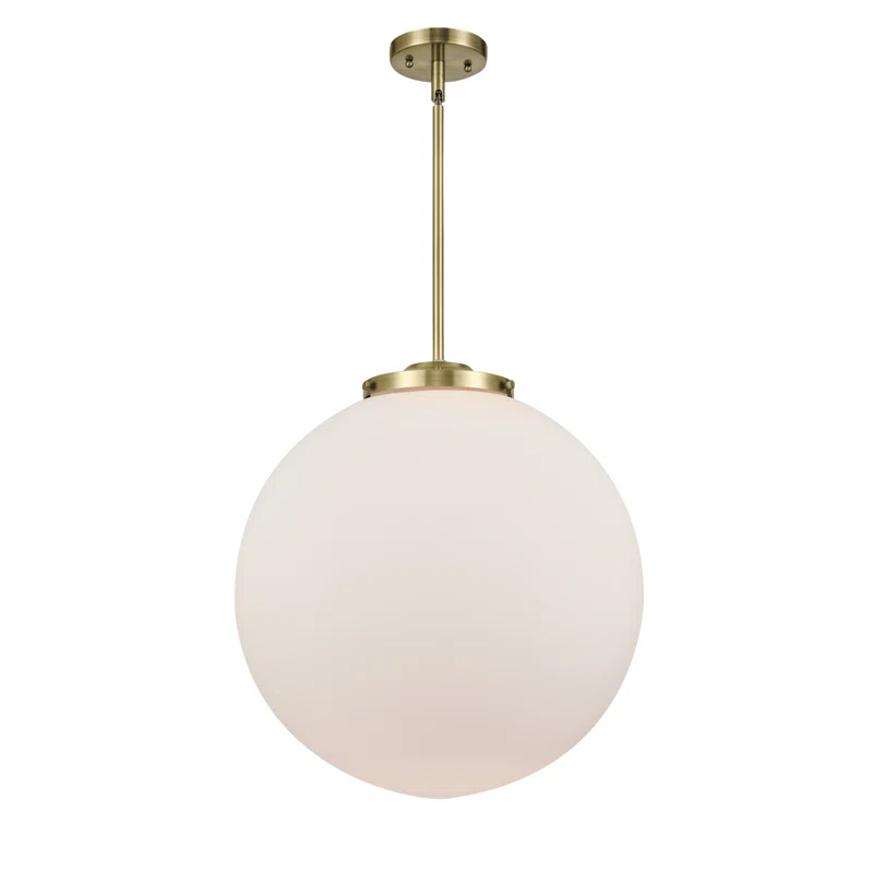 Matte White Glass Globe Pendant with Brass Accents