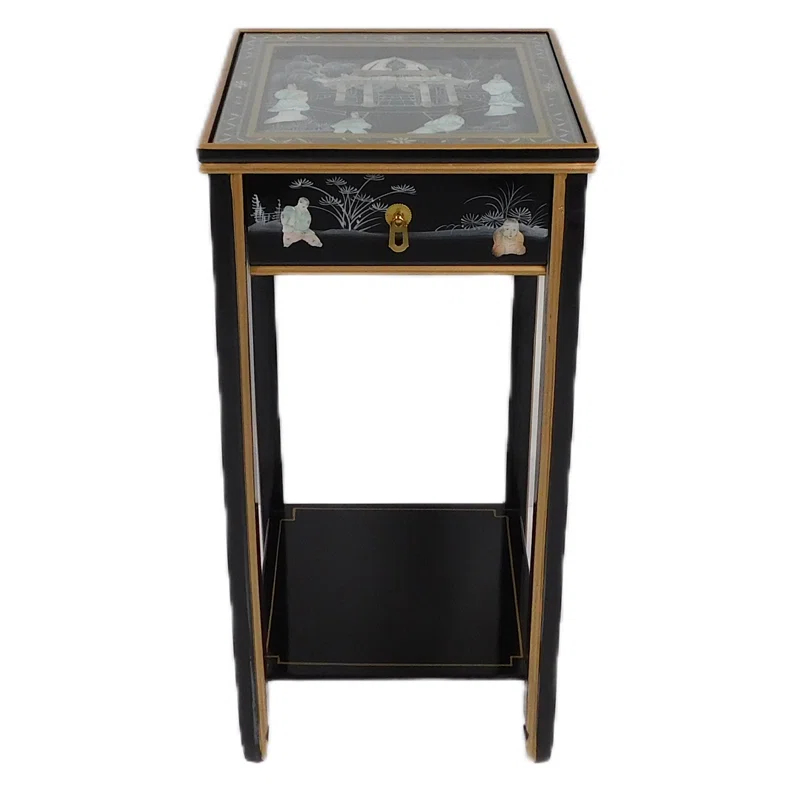 Bloomsbury Market Oriental Stand with Drawer, Shelf and Glass Top