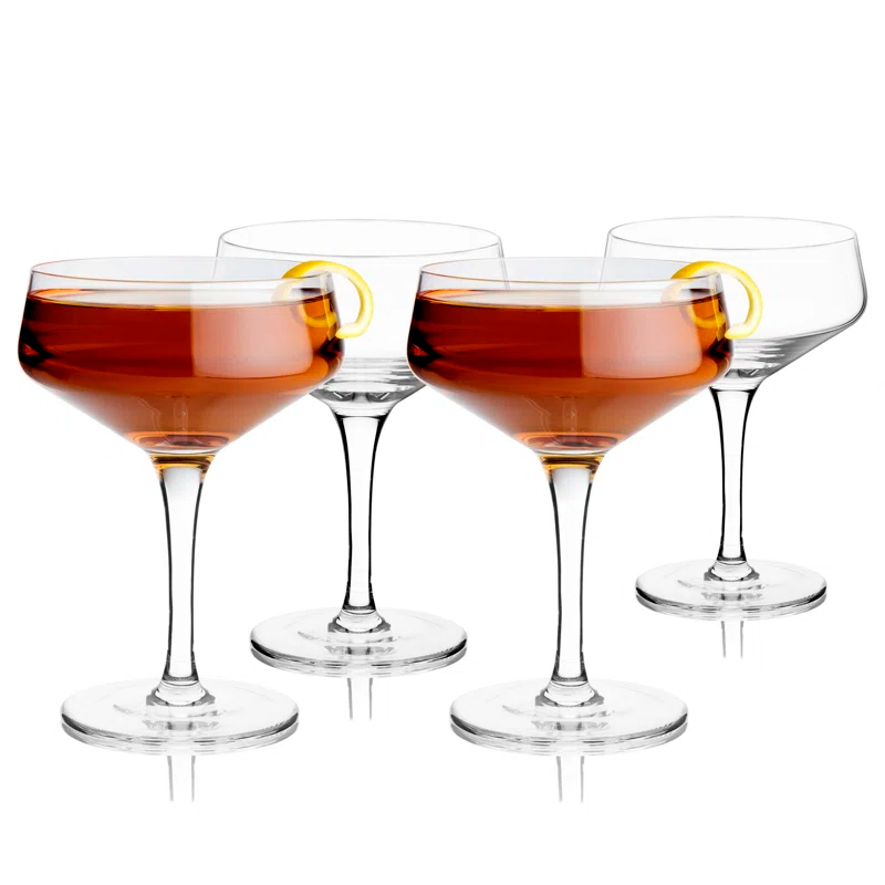 Viski Raye Angled Crystal Coupe Glasses (Set of 4)