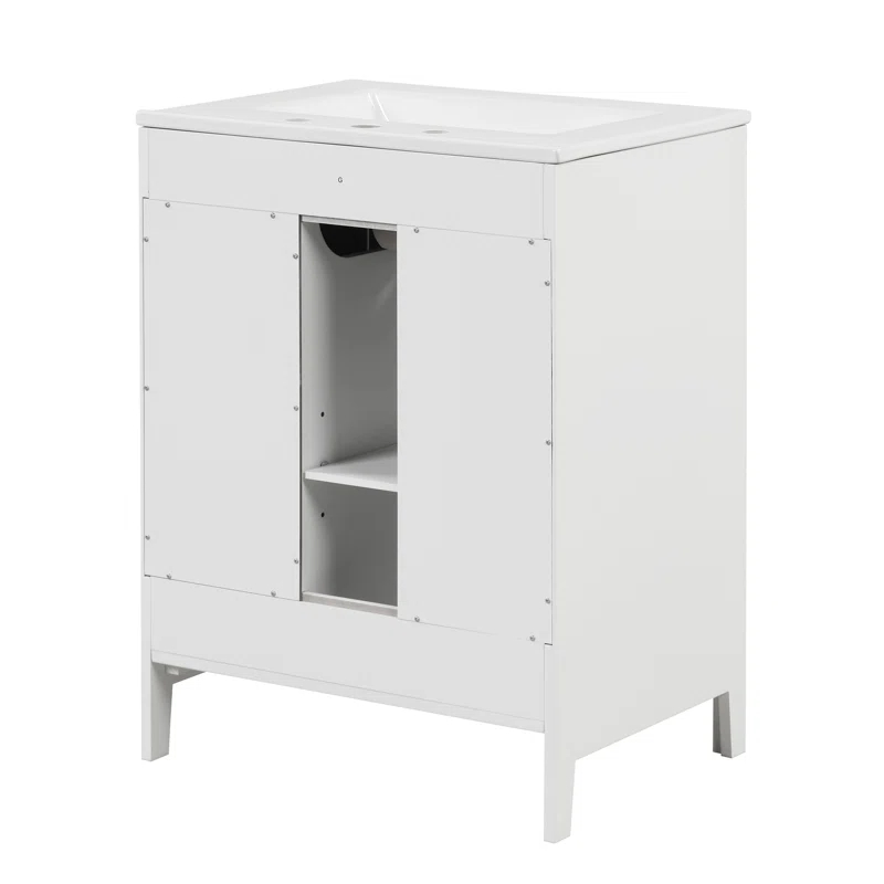 Tryimagine 24" Bathroom Vanity With Sink, Bathroom Vanity Cabinet With Two Drawers And Door, Adjustable Shelf, Solid Wood And MDF