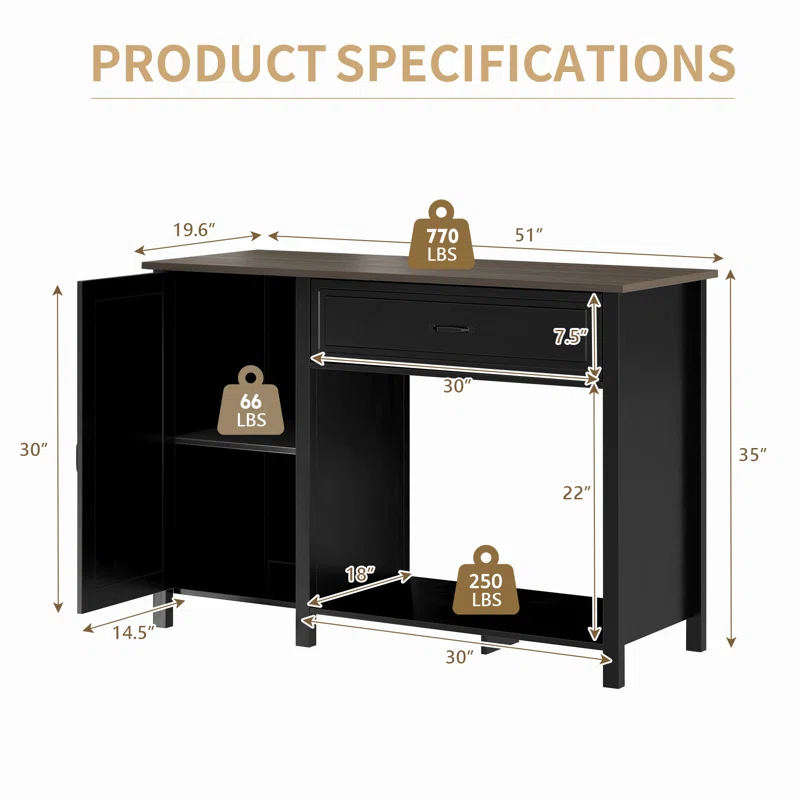 Tucker Murphy Pet™ Fish Tank Stand - 55-75 Gallon Wooden Aquarium Stand With Storage Cabinet For Fish Tank Accessories - 770 LBS Capacity, 51"X19.6"X35"H
