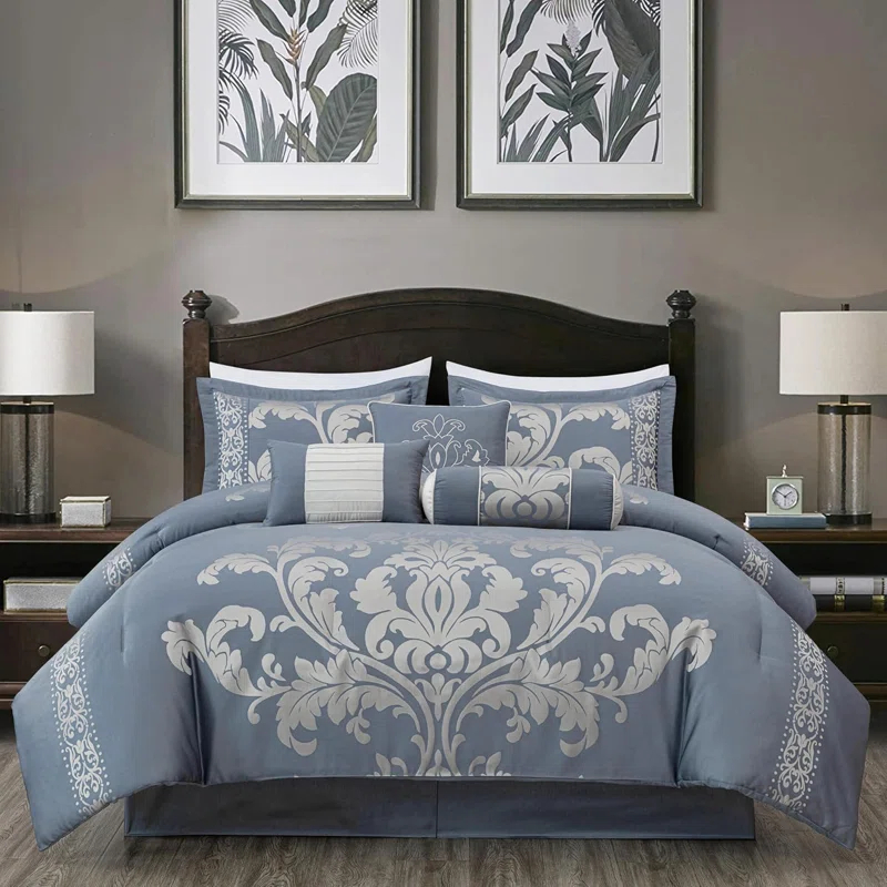 Chezmoi Collection Royale Jacquard Floral 7 Piece Comforter Set