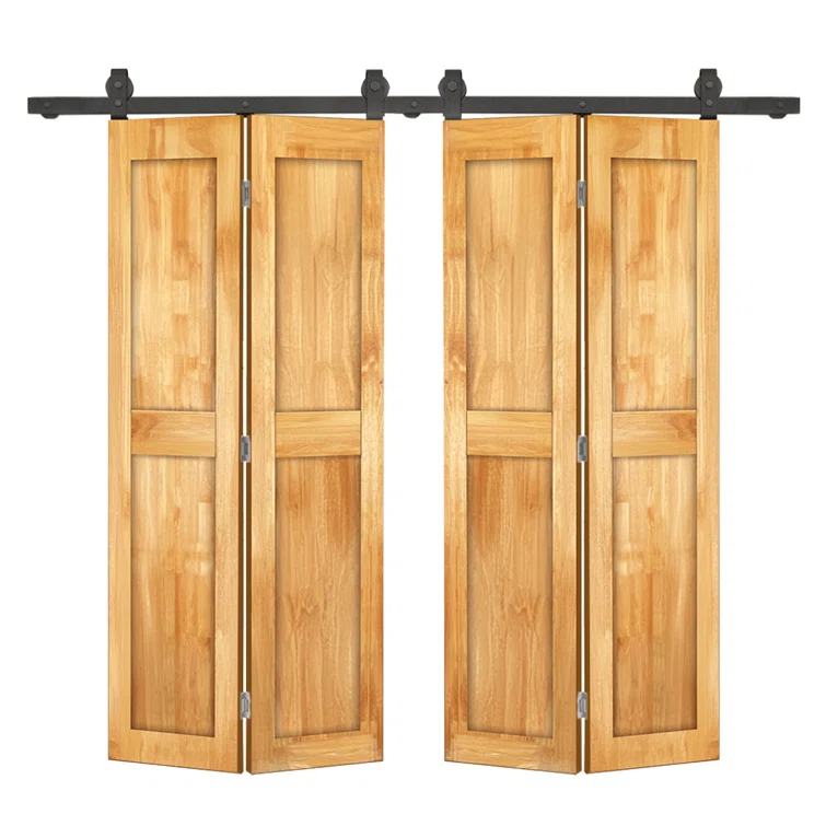 Calhome 2 Panel Shaker Pine Wood Bi-Fold Door with Sliding Barn Door Hardware Kit | Wayfair