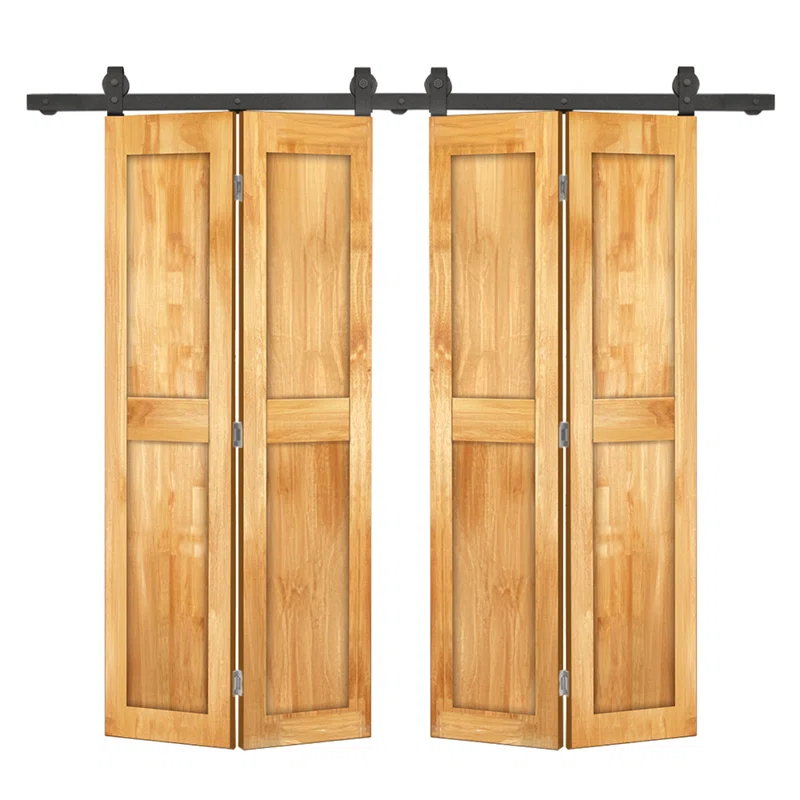 Calhome 2 Panel Shaker Pine Wood Bi-Fold Door with Sliding Barn Door Hardware Kit