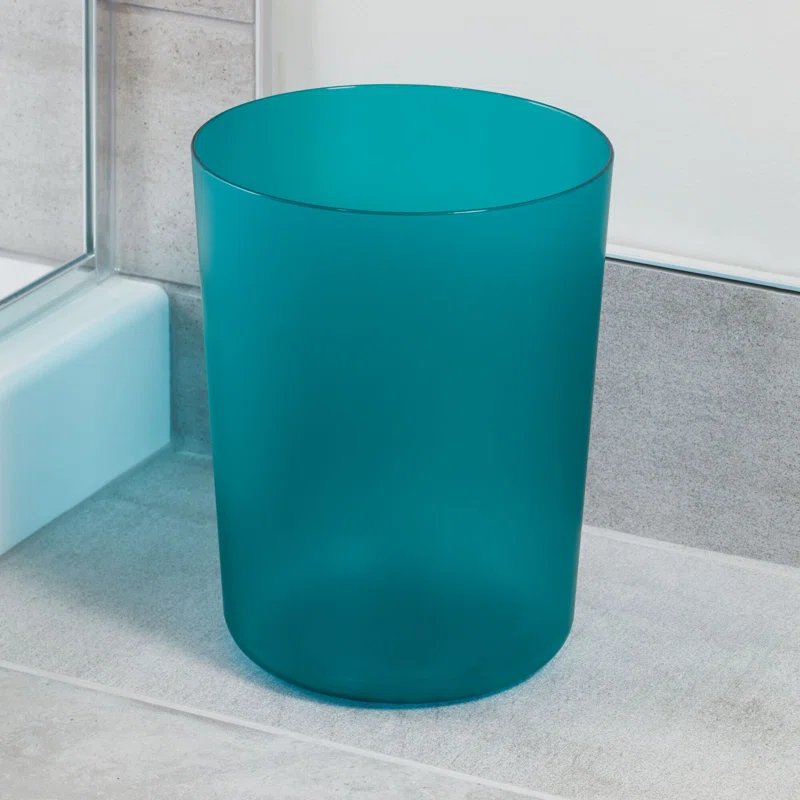 iDesign iDesign Finn Round Plastic Trash Can, Compact Waste Basket Garbage Can- Teal Blue
