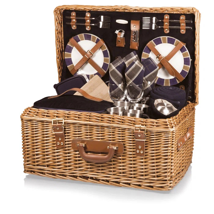 Picnic Time Windsor Luxury Large Wicker Picnic Basket with Picnic