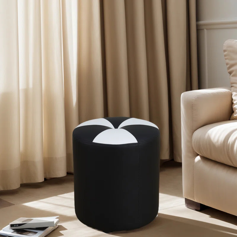 Ebern Designs Round Stuffed Pouf Ottoman Leather Poufs Foot Rest Footstool