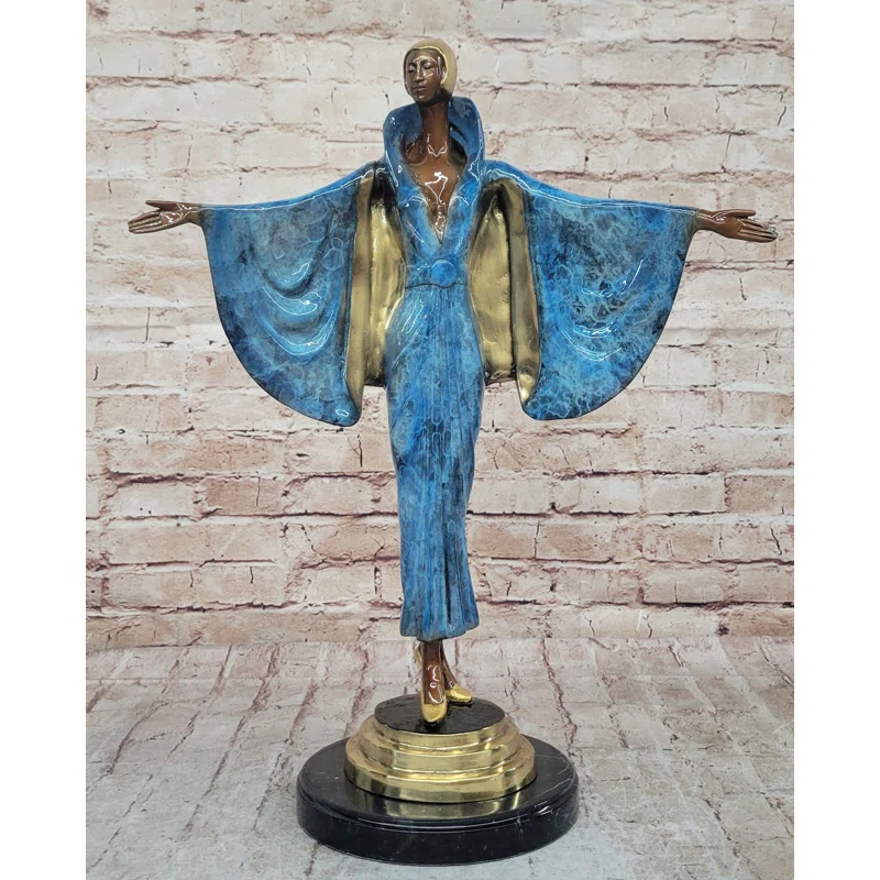 Red Barrel Studio® Nikel Julius Erte Art Deco Bronze Fashion Model Showgirl Sculpture Statue Glazed Patina 19" x 15"