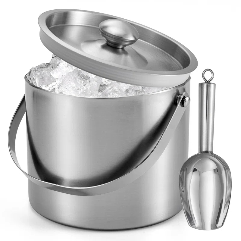 Mint Pantry® Ice Bucket (3 Liter) Stainless Steel Double Wall Insulated Ice Bucket With Lid & Scoop, Ice Buckets For Parties, Handle, Keeps Ice Cold