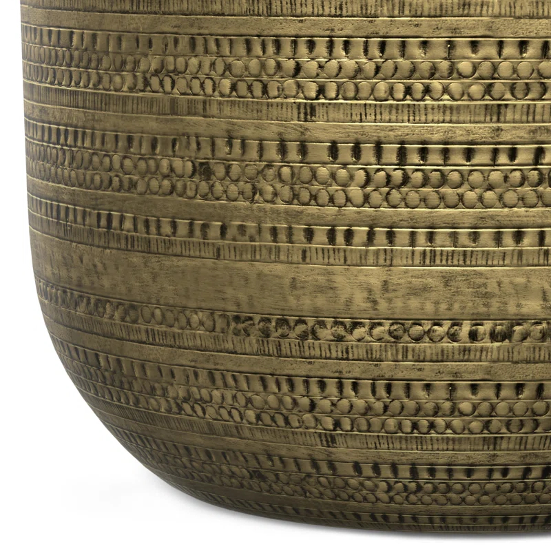 Simpli Home Johnsen 30"W Metal Boho Modern Round Coffee Table with Textured Detail, Assembled