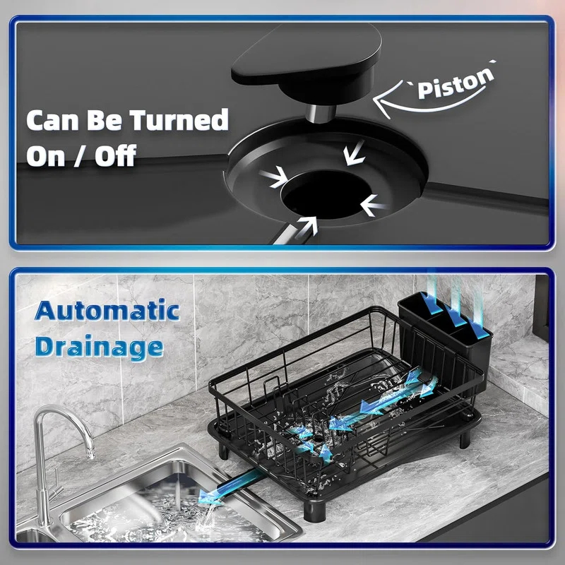 Fabhob 2 Tiers Dish Drying Rack, Space-Saving Dish Racks for Kitchen Counter, Dish Drainer Drying Rack with Drainboard