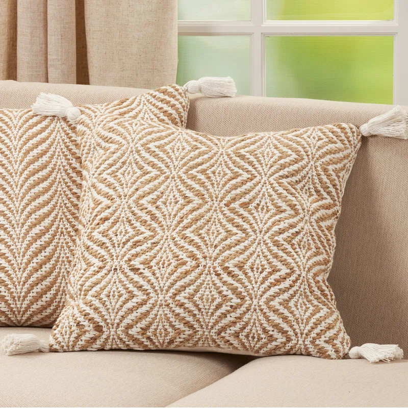 Saro Aziza Collection Tassels Cotton Blend Throw Pillow