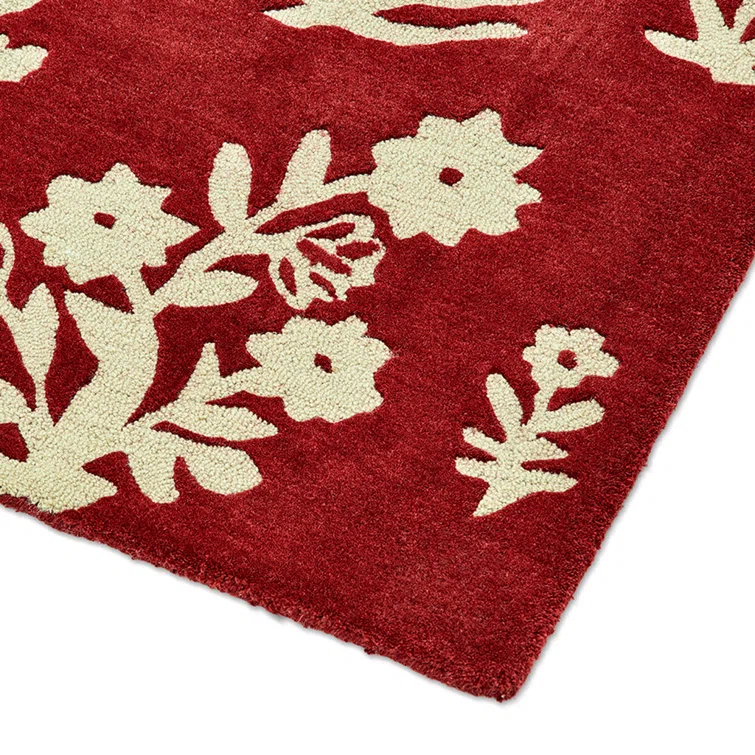 Sanderson Rectangle Floral Hand Tufted Wool Area Rug in Beige/Red | Perigold