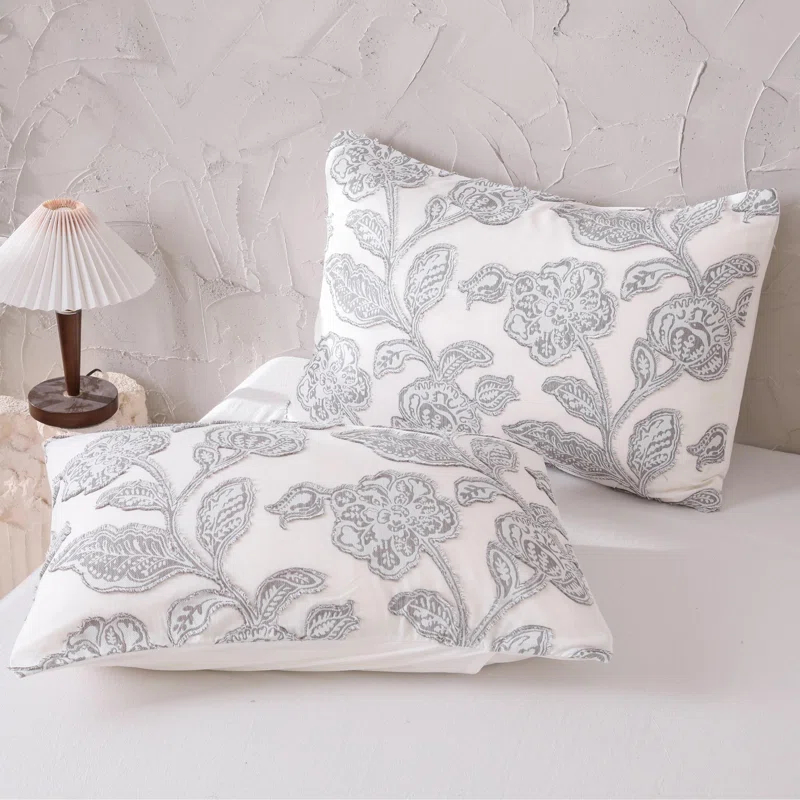 MeadowPark Cotton Clipped Jacquard Jacobean Floral Duvet Cover Set