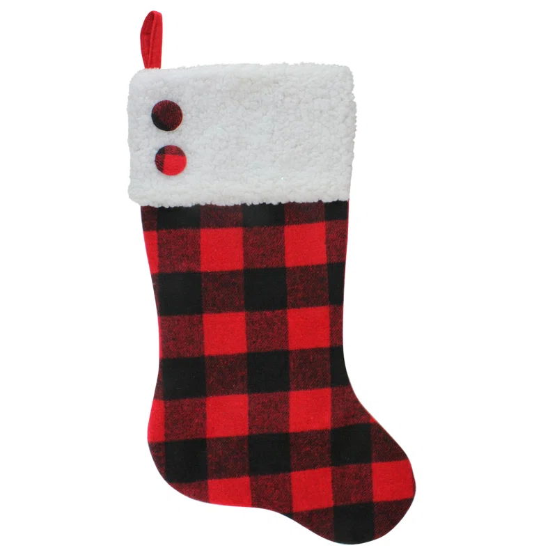 Northlight Seasonal 23" Black and Red Rustic Buffalo Plaid Christmas Stocking
