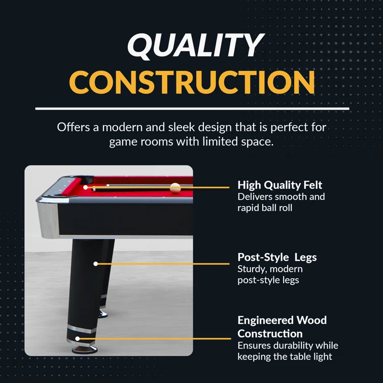 Hathaway Games Hathaway Jupiter 7 Ft Heavy Duty Pool Table – Includes Cue Sticks, Billiard Balls, Brush – Modern Look for Family Billiards Games Room – Red Felt with Black Finish