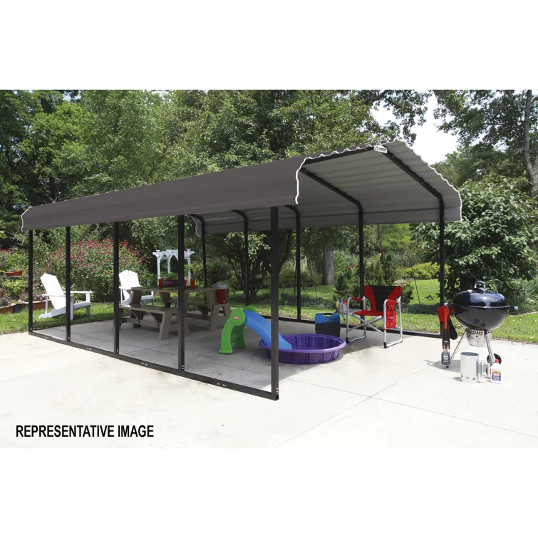 Arrow Steel Carport, Galvanized Black/Charcoal